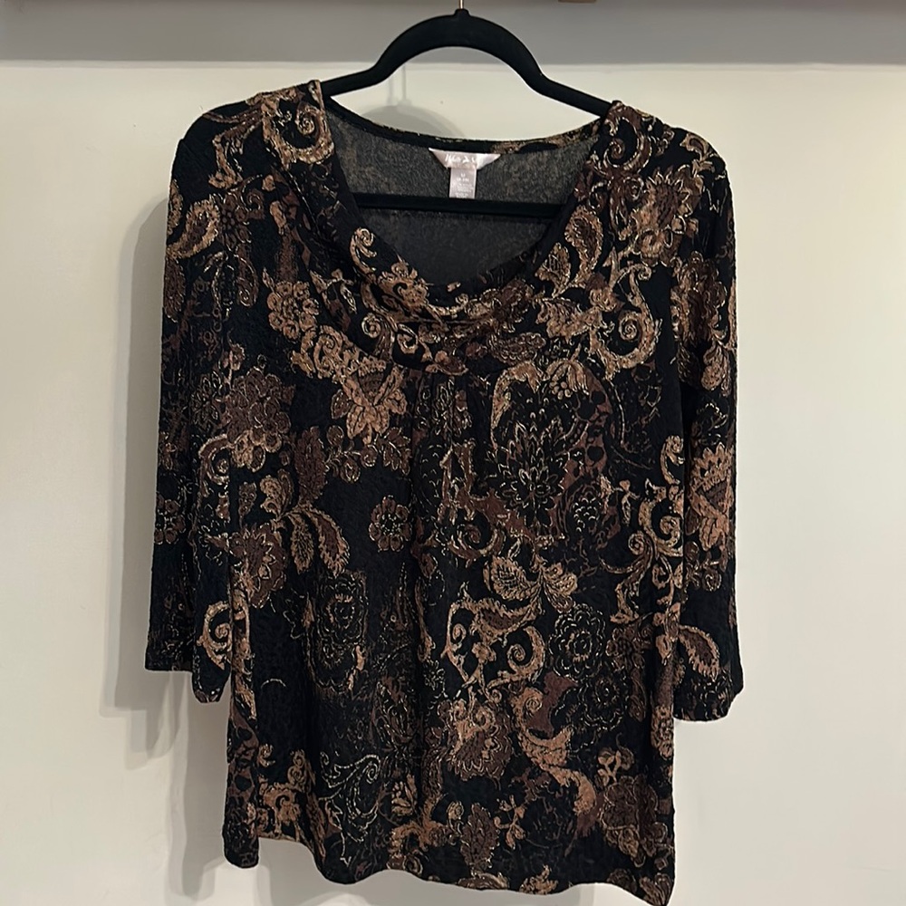 White Stag Gold and Brown Floral Blouse
